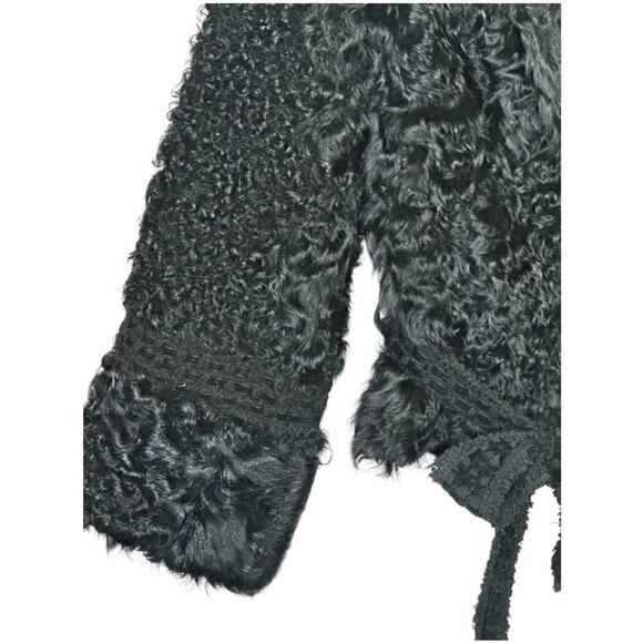 Black Sheep Skin V-Neck Tie Waist Short Jacket Size 42 US S - Picture 3 of 9